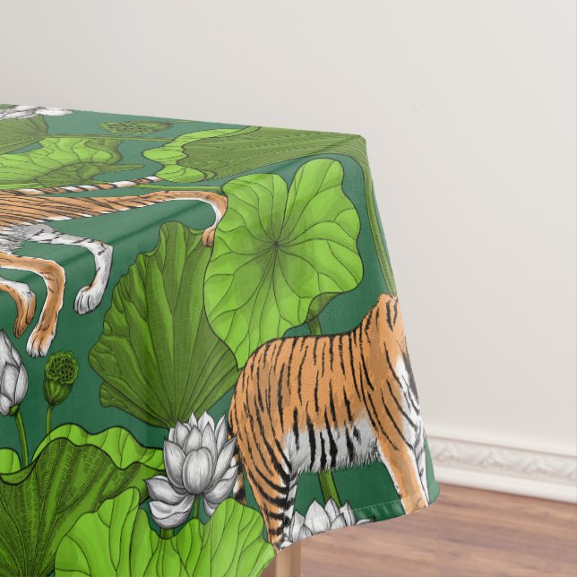 Tigers in the white lotus pond tablecloth (In Situ)