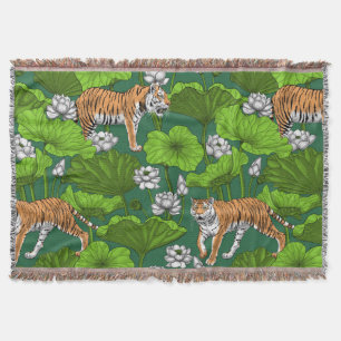 Tigers in the white lotus pond throw blanket