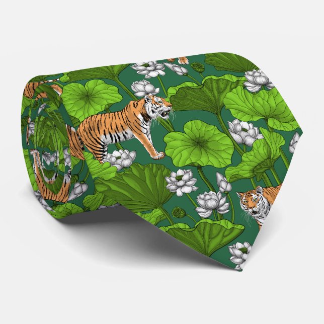 Tigers in the white lotus pond tie (Rolled)