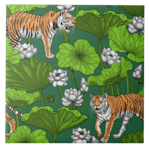 Tigers in the white lotus pond tile