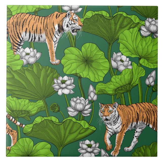 Tigers in the white lotus pond tile (Front)