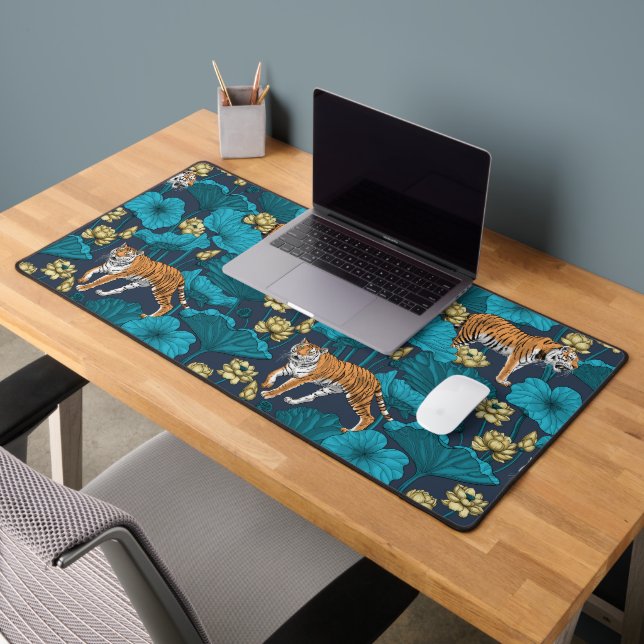 Tigers in the yellow lotus pond desk mat (Office 2)
