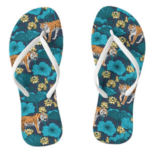 Tigers in the yellow lotus pond flip flops