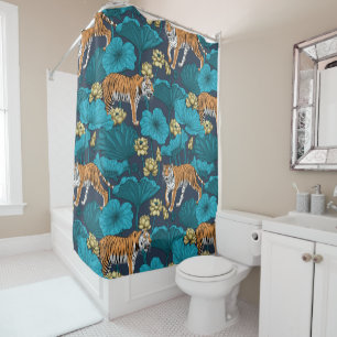 Tigers in the yellow lotus pond shower curtain