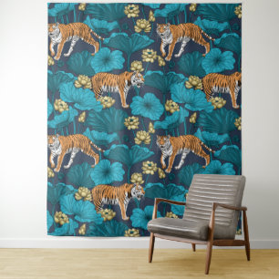 Tigers in the yellow lotus pond tapestry