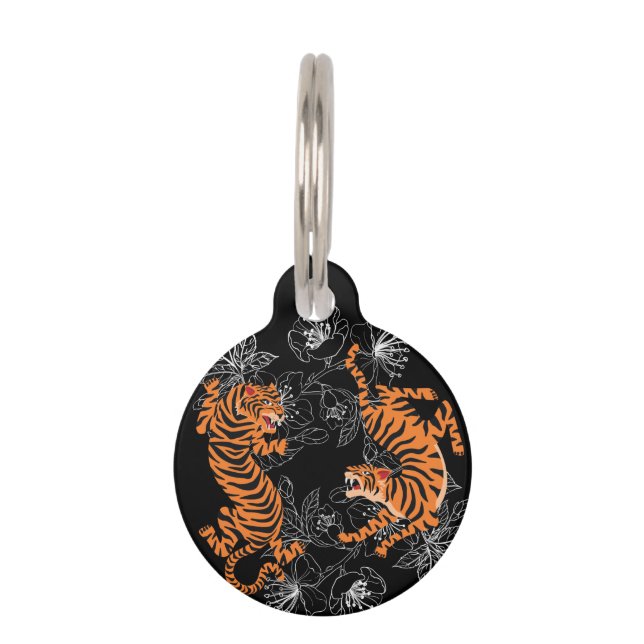 Tigers Japanese Art Style Black Background Pet Tag (Front)