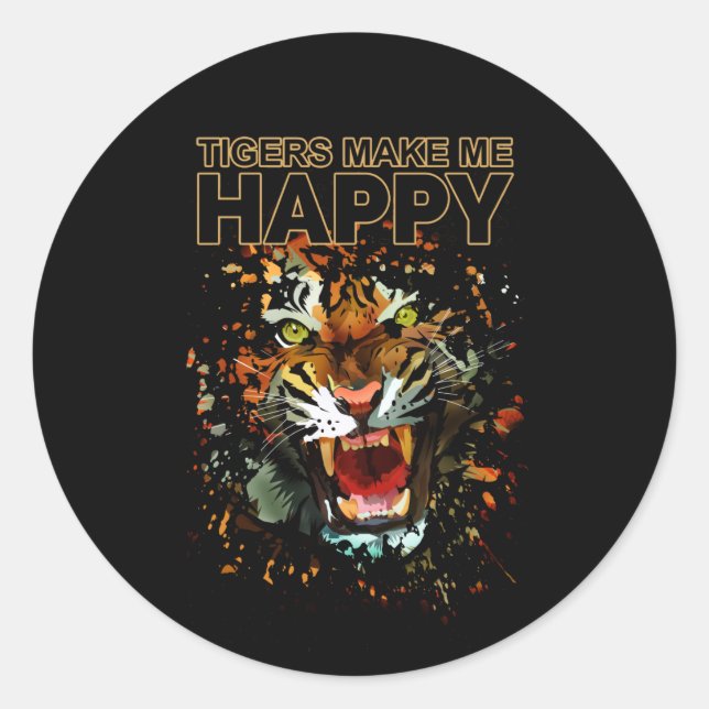 Tigers Make Me Happy  Classic Round Sticker (Front)