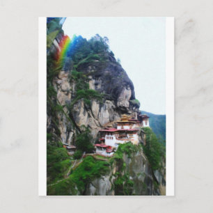 Tigers Nest Bhutan and prayer flags 4 rainbow Postcard