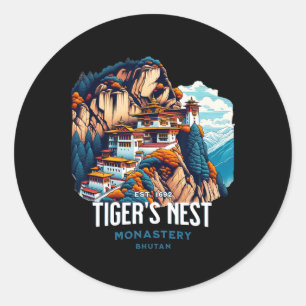 Tiger's Nest Monastery Bhutan Paro Himalayan Cultu Classic Round Sticker