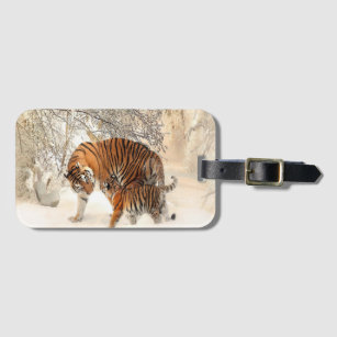 tigers on snow luggage tag
