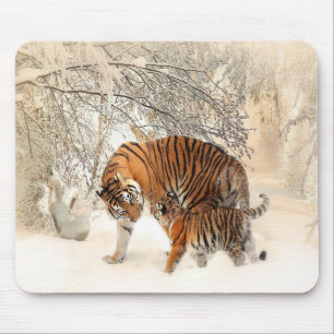 tigers on snow mouse mat