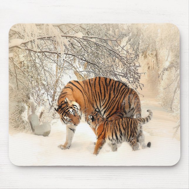 tigers on snow mouse mat (Front)