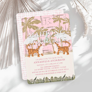 Tigers Pink Chinoiserie Mahjong Girl Baby Shower Invitation