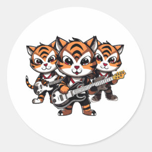 Tigers Playing Band Classic Round Sticker