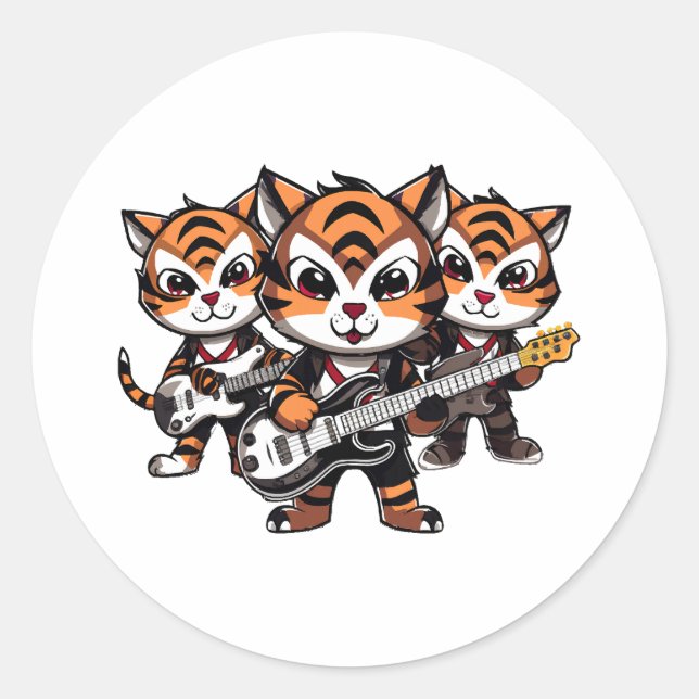 Tigers Playing Band Classic Round Sticker (Front)
