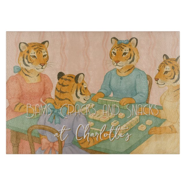 Tigers Playing Mahjong Cutting Board (Front)