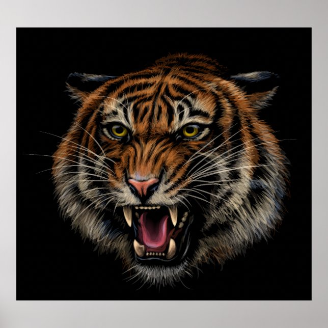 Tiger's Roar: Vivid Jungle Portrait Poster (Front)