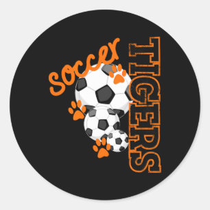 Tigers Soccer Ball Football Mascot Paw Prints T Sh Classic Round Sticker