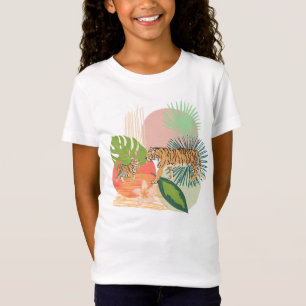 Tigers Tropical Flowers Print Pastel Abstract Art T-Shirt