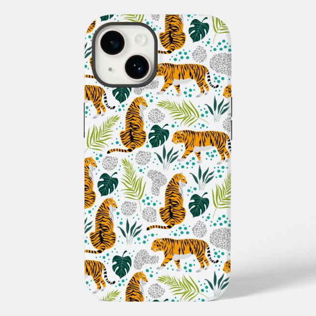 Tigers & Tropical Leaves Pattern Case-Mate iPhone Case (Back)