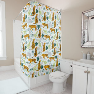 Tigers & Tropical Leaves Pattern Shower Curtain