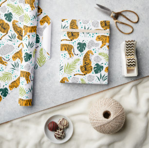 Tigers & Tropical Leaves Pattern Wrapping Paper