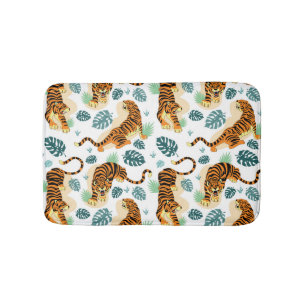 Tigers Tropical Leaves: Vintage Illustration. Bath Mat