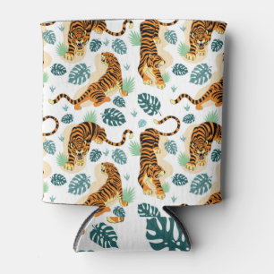 Tigers Tropical Leaves: Vintage Illustration. Can Cooler
