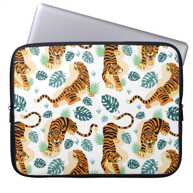 Tigers Tropical Leaves: Vintage Illustration. Laptop Sleeve (Front)
