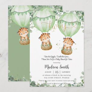 Tigers Twins Greenery Gender Neutral Baby Shower Invitation