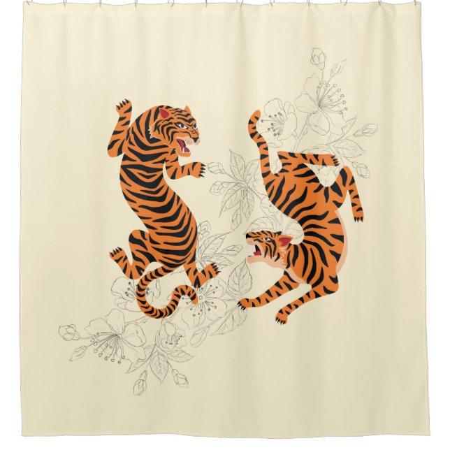 Tigers With Cherry Blossom Shower Curtain (Front)
