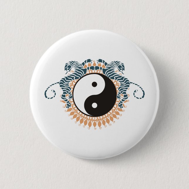 Tigers & Yin Yang 6 Cm Round Badge (Front)