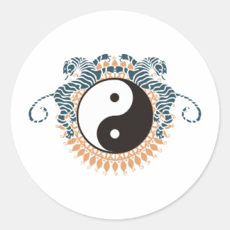 Tigers & Yin Yang Classic Round Sticker