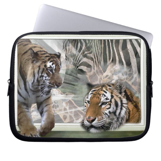 Tigers, Zebra,Giraffe, Primitive Jungle Laptop Sleeve (Front)