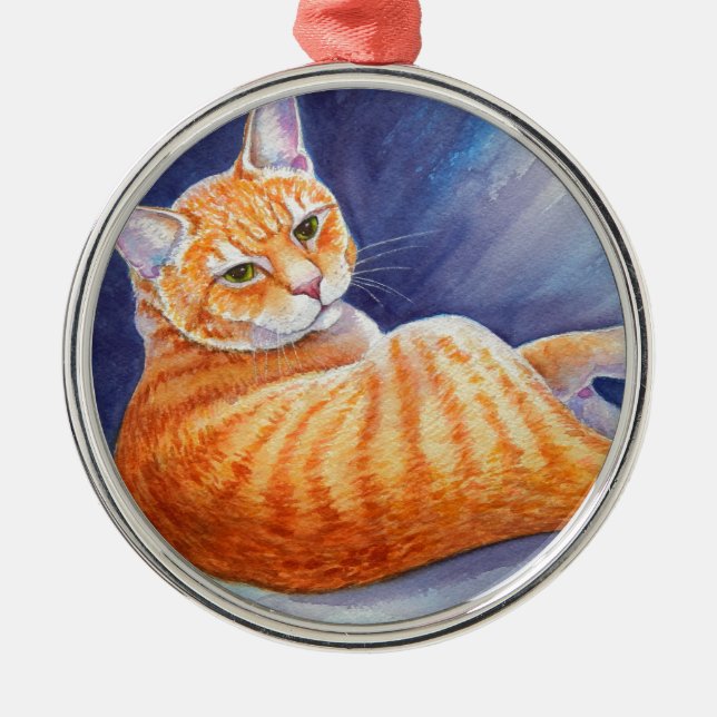 Tigg the Orange Tabby Cat Metal Tree Decoration (Front)