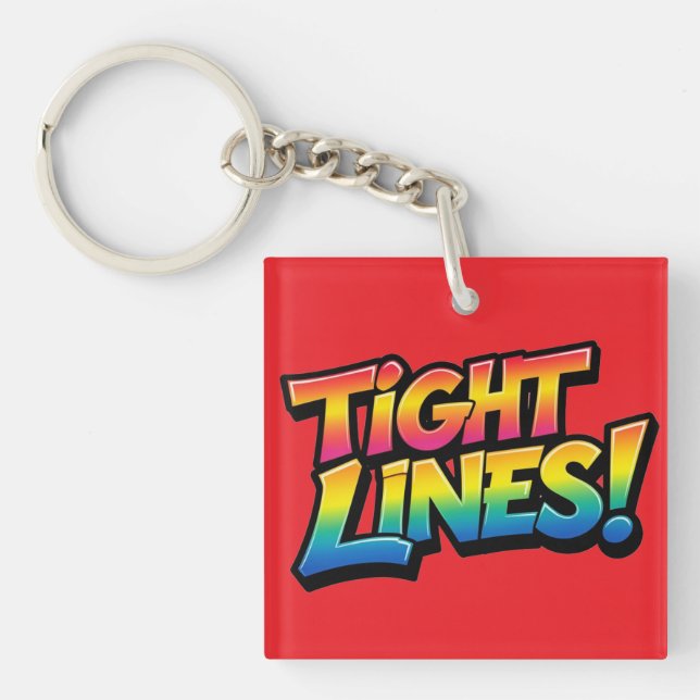 Tight Lines Rainbow Gradient Funny Fishing Gift Key Ring (Front)