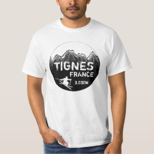 Tignes France black white ski art value tee
