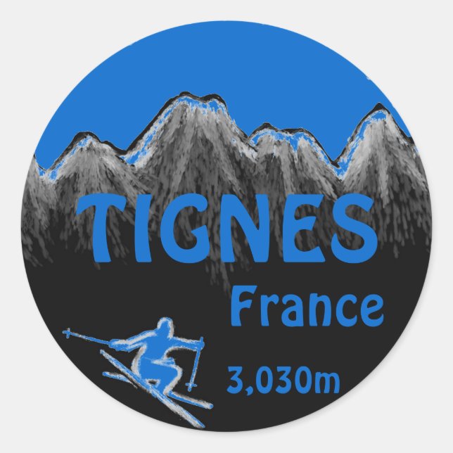 Tignes France blue ski logo art stickers (Front)