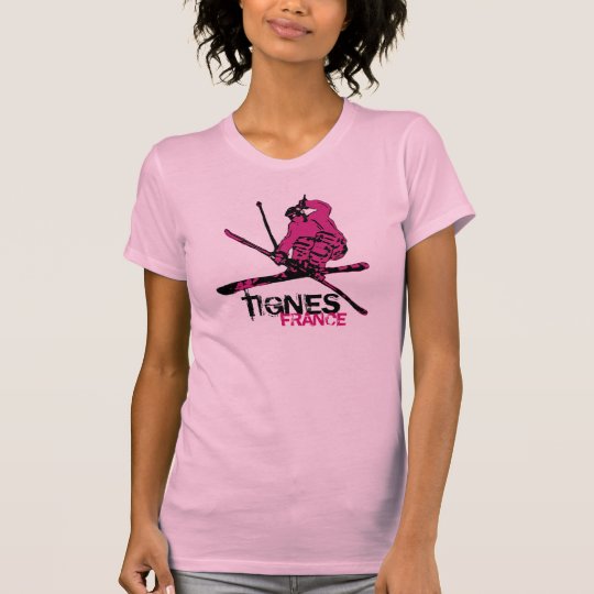 Tignes France ladies pink black skier tee
