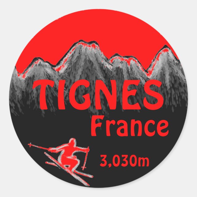 Tignes France red ski logo art stickers (Front)