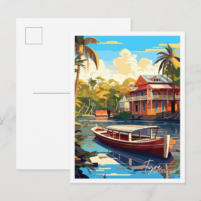 Tigre Argentina Travel Vintage Illustration Postcard (Front/Back)