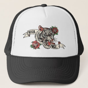 tigre_banderole_tattoo_regd_frce_old_school_rose_f trucker hat