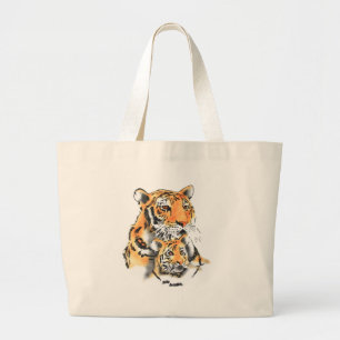 Tigress and cub large tote bag