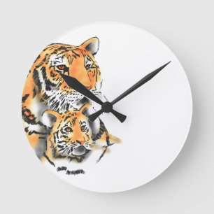 Tigress and Cub Round Clock