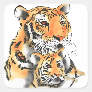 Tigress and Cub Square Sticker