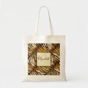 Tigskin, monogram, stylish, tiger, striped tote bag