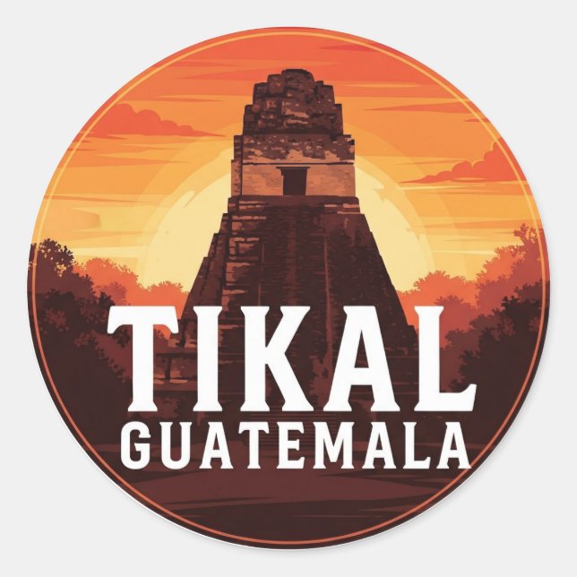 Tikal Guatemala Sunset Travel Classic Round Sticker (Front)