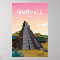 Tikal poster, Guatemala travel art, Mayan ruins,
