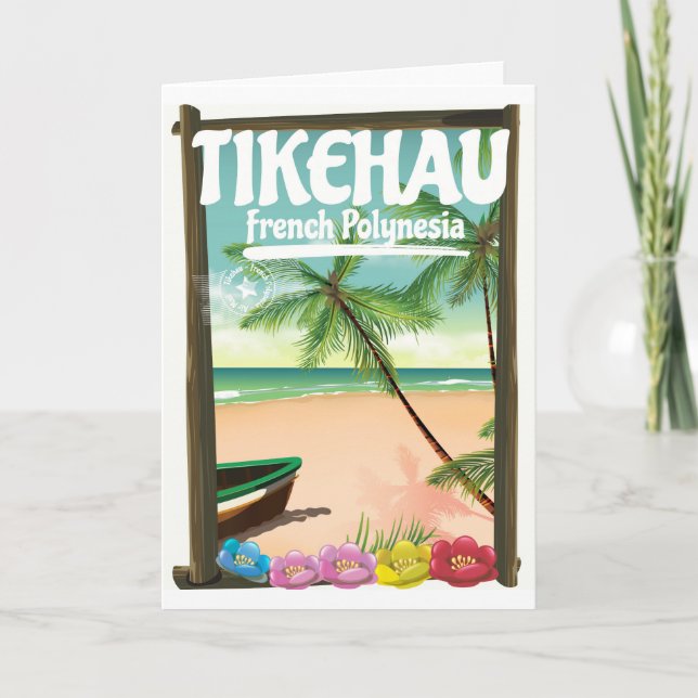 Tikehau French Polynesia travel poster. Holiday Card (Front)