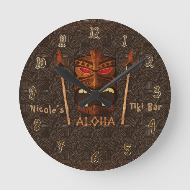 Tiki ALOHA Bar Tropical Custom Personalised Round Clock (Front)